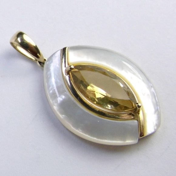 3.45 CTW Citrine & MOP 10KY Gold Marquise Pendant - Picture 10 of 11